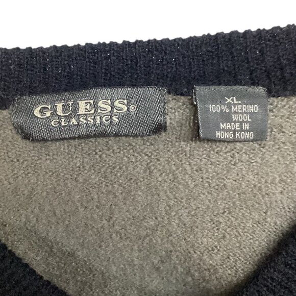 Vintage Guess‎ Classics Gray & Black Merino Wool V-Neck Sweater Vest - Men's XL - Picture 5 of 5